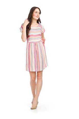 PD-16552 - MULTI COLOURED STRIP SHORT SLEEVE DRESS - Colors: AS SHOWN - Available Sizes:XS-XXL - Catalog Page:11 